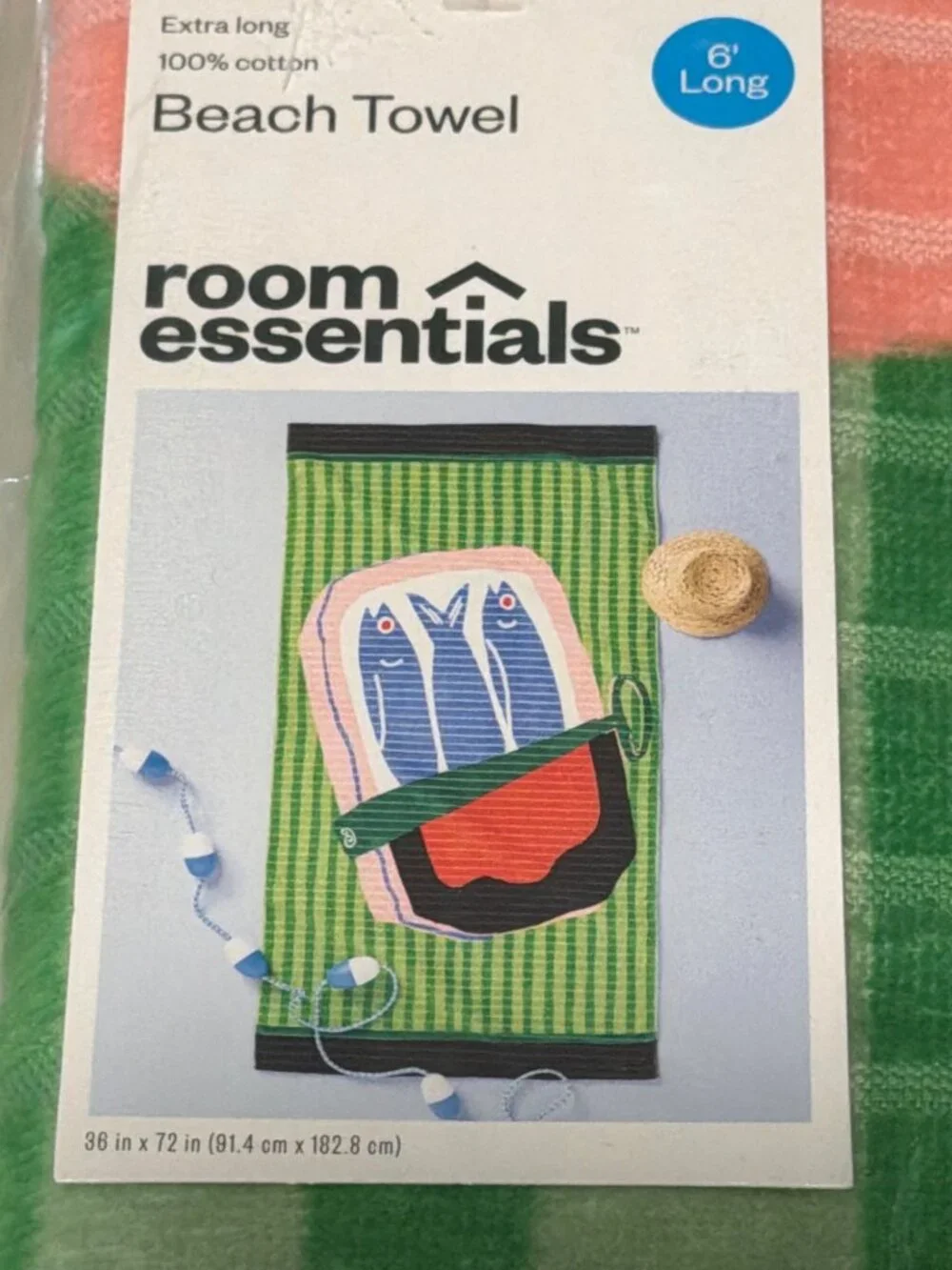2 Pack Beach Towel 6 Foot Tall Sardines  Room Essentials New